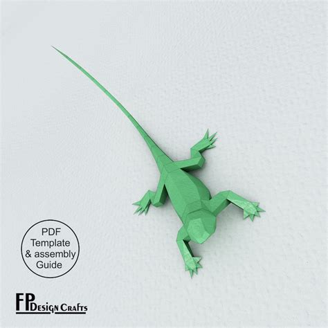 Lizard D Papercraft Low Poly Lizard D Origami Lacertian Decor