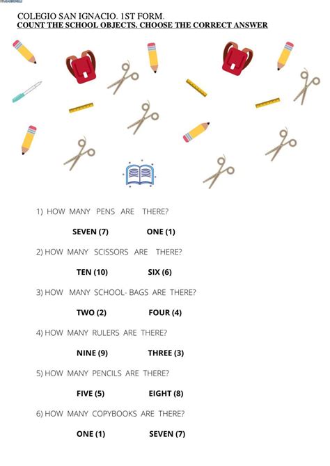 How Many School Objects Are There Worksheet Live Worksheets