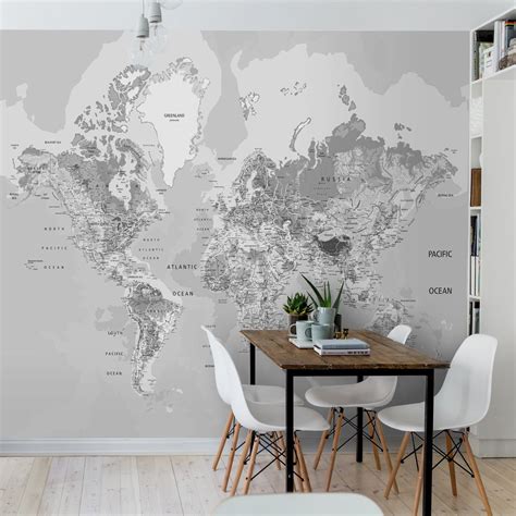 Adesivo De Parede Com Mapa Mundi Gigante Black And White Map