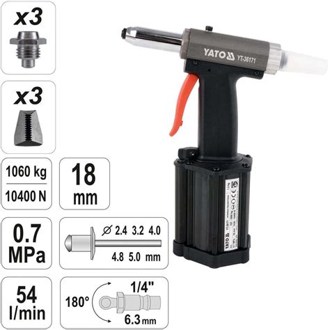 YATO Profi Druckluft Nietpistole Pneumatisch Extraleicht YT 36171