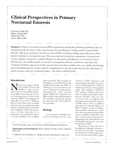 Pdf Clinical Perspectives In Primary Nocturnal Enuresis