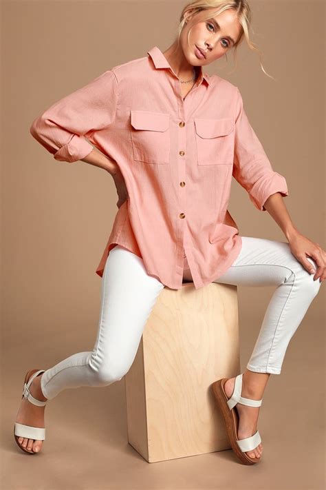 Classic Blush Pink Top Button Up Top Long Sleeve Top Top Lulus