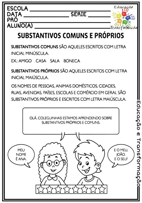 Substantivos Comuns E Pr Prios Atividade Para Trabalhar Os Substantivos