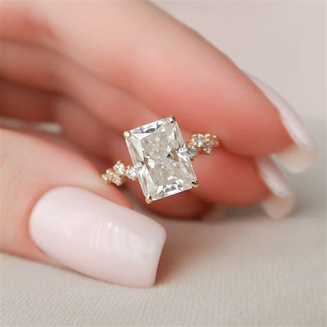 3 50CT Radiant Cut Moissanite Hidden Halo Engagement Ring Radiant