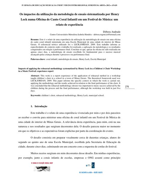 Exemplo De Metodologia De Relato De Experiencia V Rios Exemplos