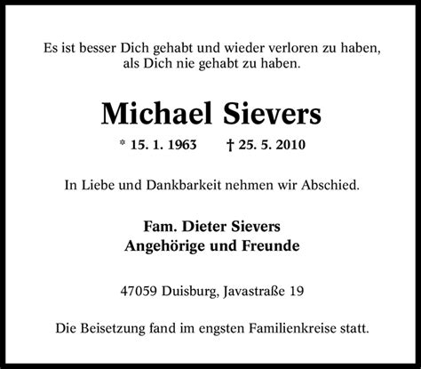 Traueranzeigen Von Michael Sievers Trauer In Nrw De