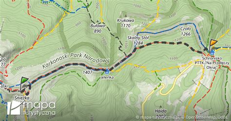 Trasa do Schronisko na Przełęczy Okraj mapa turystyczna pl