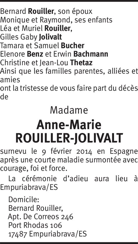 Anne Marie Rouiller Jolivalt Hommages