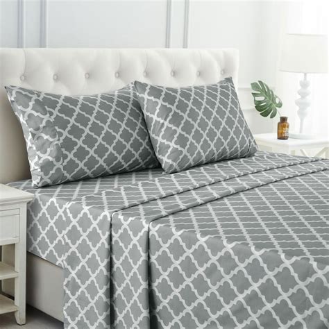 Lux Decor Collection 4 Piece Queen Bed Set Quatrefoil Gray Whitedeep Pocket Fitted Flat