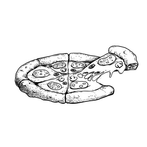 Drawing Pizza Salami Black Olives Mushrooms Stock Illustrations 38