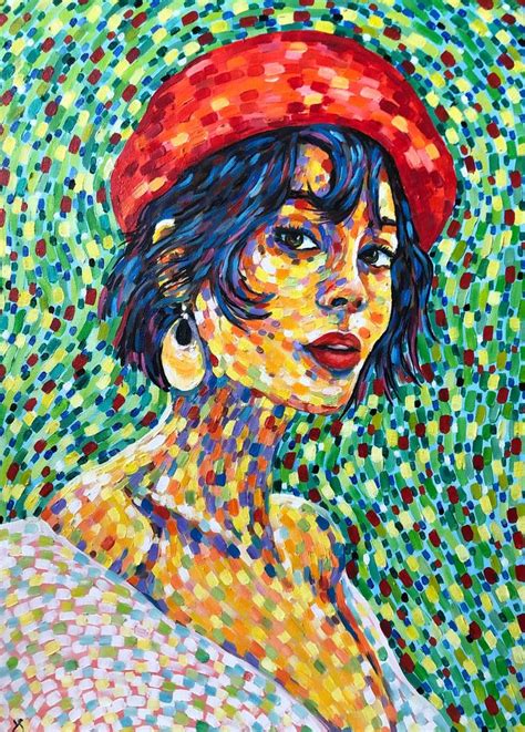 La femme fatale - modern female portrait in pointillism style, original ...