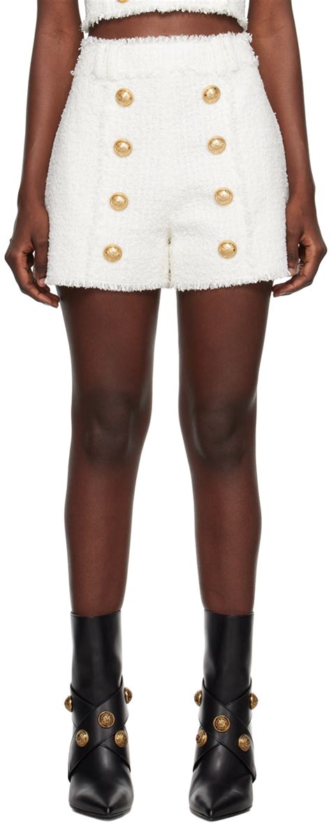 White Fringed Shorts By Balmain On Sale