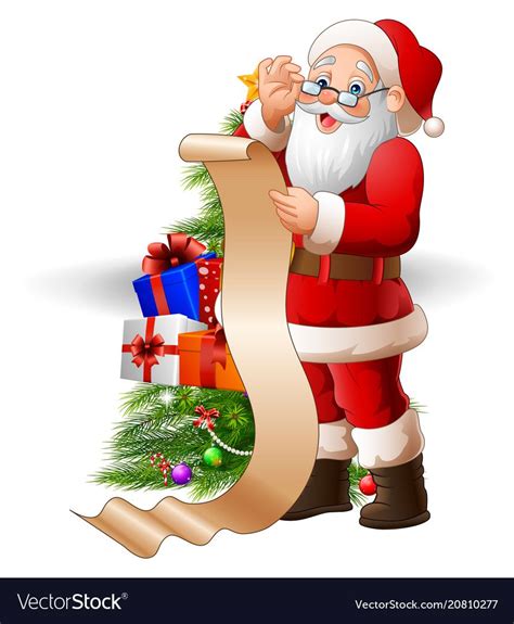 Santa Claus Reading A Long List Of Gifts Vector Image Santa Claus