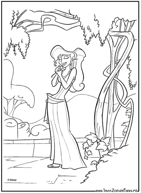 Coloriage Hercule De Walt Disney Megara Dans Son Jardin A Imprimer