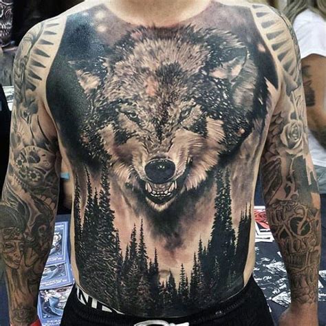 Wolf Chest Tattoo Designs For Men Manly Ink Ideas