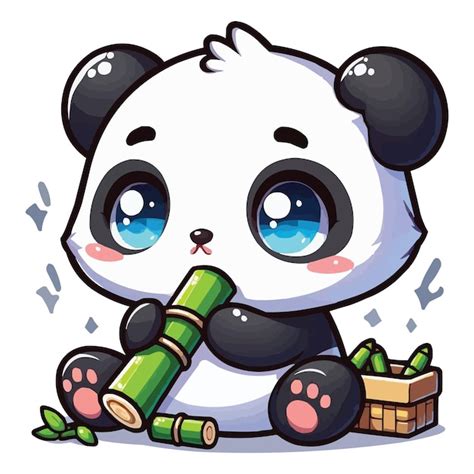 Premium Vector Chibi Panda Eating Bamboo Vector Illustration