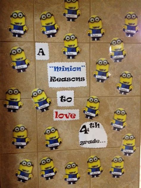 A Bulletin Board With Minion Stickers On It