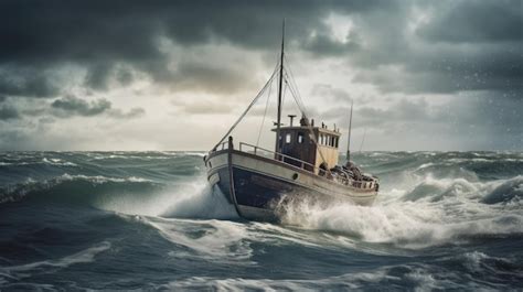 Un Barco En El Mar Tempestuoso Con Un Cielo Nublado Foto Premium