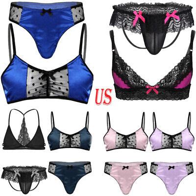 Men S Sissy Lingerie Set Sheer Lace Bra With Panties Lovely Sissy Pajamas EBay