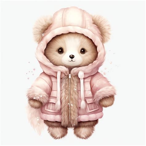 Wundersch Ner Eskimo Teddy Mit Kunstpelzmantel Rosa Teddyb R Aquarell