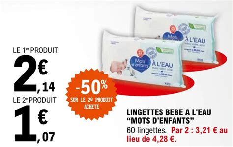 Promo Mots D Enfants Lingettes Bebe L Eau Chez E Leclerc