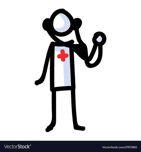 Hand Drawn Stick Figure Doctor With Stethoscope Vector Image