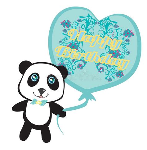 Carte De Joyeux Anniversaire Panda Mignon Avec Le Ballon Illustration