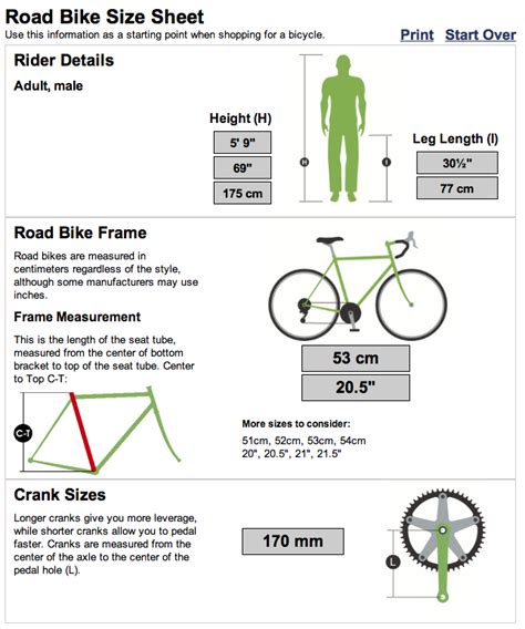 Road Bike Frame Size Chart Cm