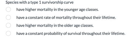 Solved Species with a type 1 survivorship curve have higher | Chegg.com