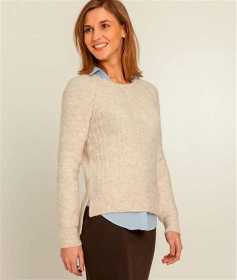 Pull Femme Torsadé Avec Laine Beige Grain De Malice