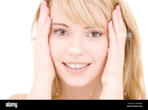 Bright Picture Of Lovely Blonde Over White Stock Photo Alamy