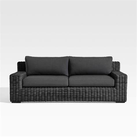 Abaco Resin Wicker Charcoal Grey Outdoor Sofa With Charcoal Sunbrella Cushion Crate And Barrel