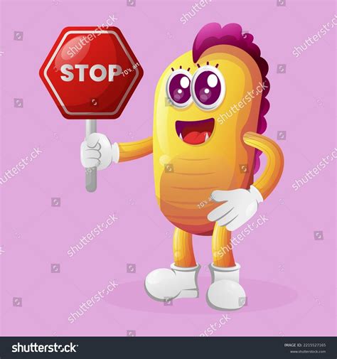 Cute Yellow Monster Holding Stop Sign Stock Vector Royalty Free