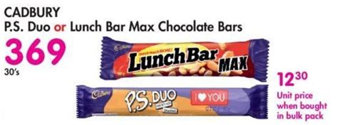 CADBURY P S Duo Or Lunch Bar Max Chocolate Bars Offer At Makro