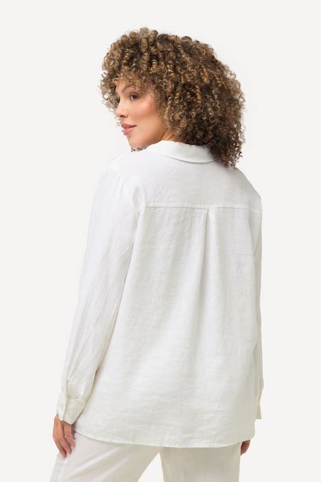 Roll Tab Sleeve Button Front Linen Blouse Off White Ulla Popken