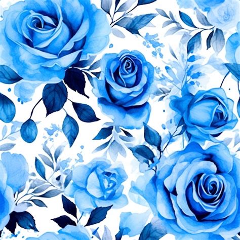 Premium Photo | A floral pattern with blue roses and leaves.