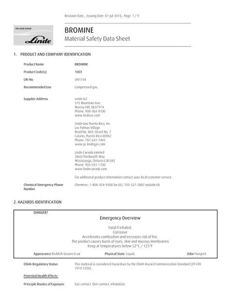 bromine - (MSDS) - Linde Gases