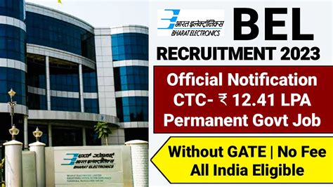 BEL PSU Recruitment 2023 CTC 12 41 LPA Permanent Job BEL