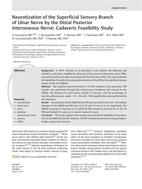 PDF Neurotization Of The Superficial Sensory Branch Of Ulnar Nerve By