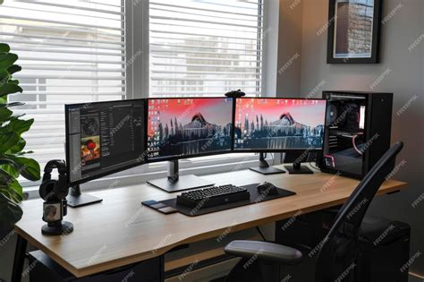 Premium Photo | Three monitor desk setup