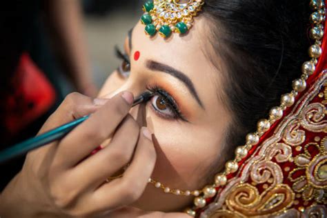 Beautiful Traditional Indian Bride Getting Ready For Her Wedding Day By