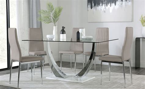 Peake Glass And Chrome Dining Table White Gloss Base With Leon