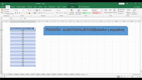 Función ALEATORIO ENTRE en EXCEL YouTube