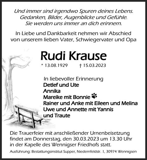 Traueranzeigen Von Rudi Krause Trauer Anzeigen De