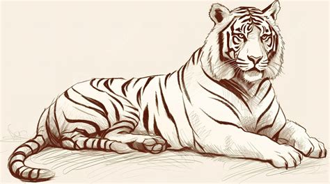 Drawing Of A White Tiger Sitting Down Background, Picture Of A Tiger To Draw, Animal, Wildlife ...