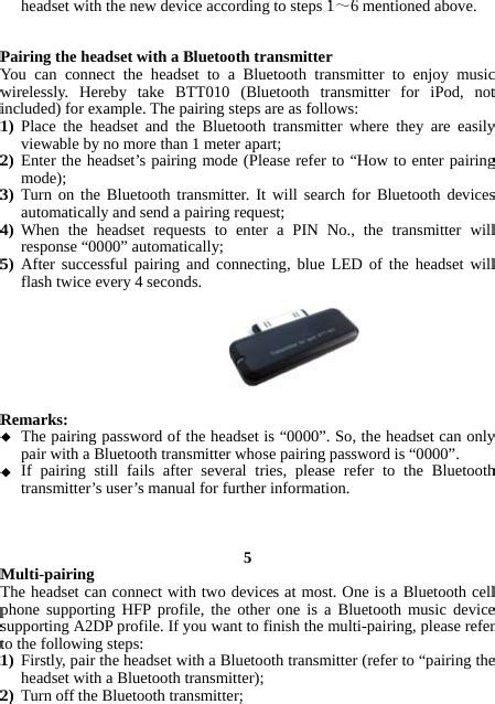 MASTER CHOICE De C V PC 217237 Bluetooth Stereo Headset User Manual