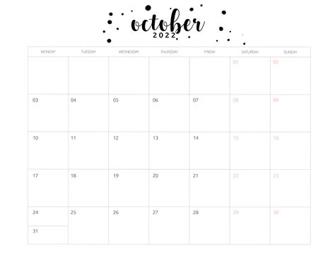 October 2022 Calendar Printable