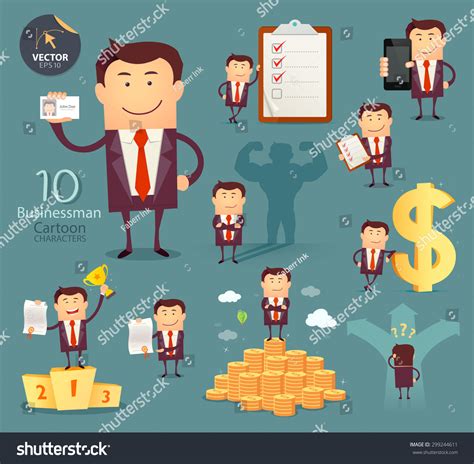 Set Businessman Cartoon Characters Vector Illustration Stock Vector