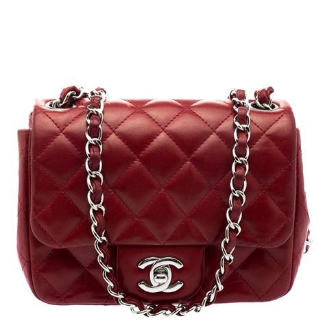 Chanel Red Quilted Leather Mini Square Classic Flap Bag Chanel The