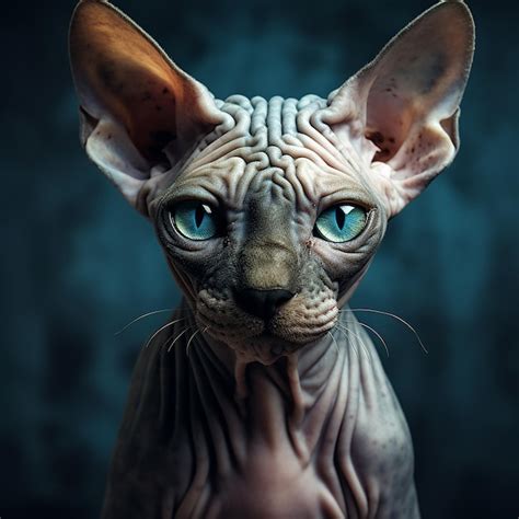 Premium Photo A Blue Sphynx Cat With Green Eyes Looks At The Camera